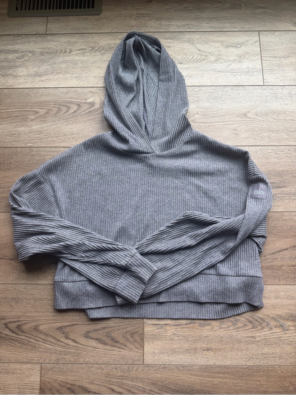 ALO Yoga Gray Ribbed Hoodie Sweatshirt